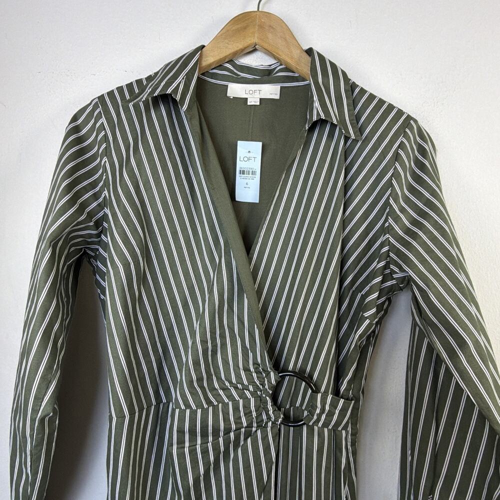 LOFT Striped Wrap Midi Shirtdress 6 petite Capsule Workwear career designer NWT - Picture 8 of 16